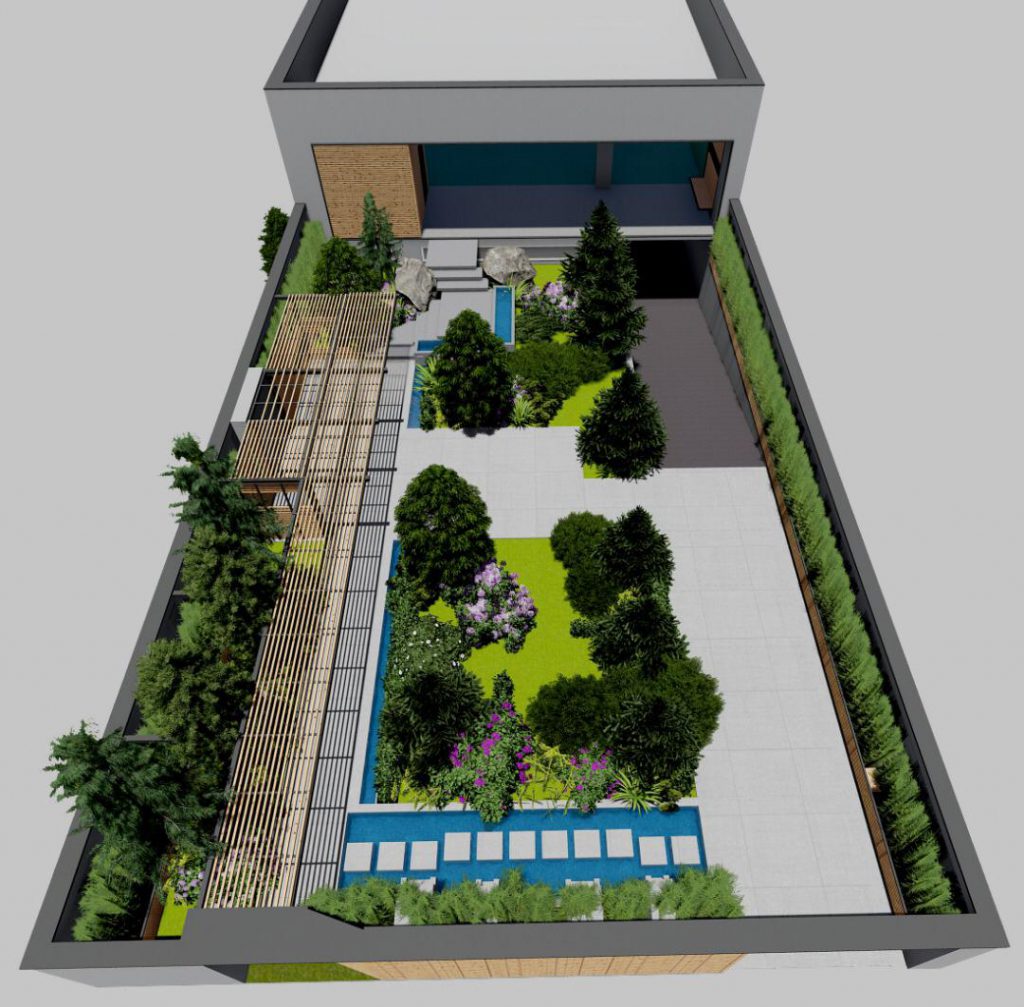 طراحی سه بعدی فضای سبز خانه ویلایی