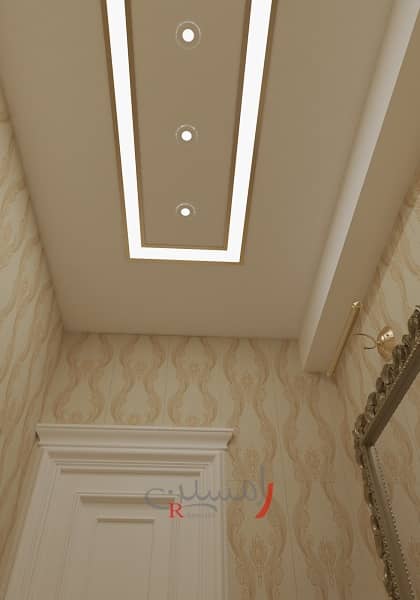 طراحی دکوراسیون داخلی سقف سرویس بهداشتی با نورپردازی خطی_new