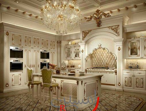 کابینت آشپزخانه کلاسیک سفید طلایی