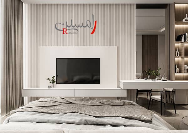 طراحی داخلی ویلا در امیردشت مازندران اتاق خواب با تلوزیون